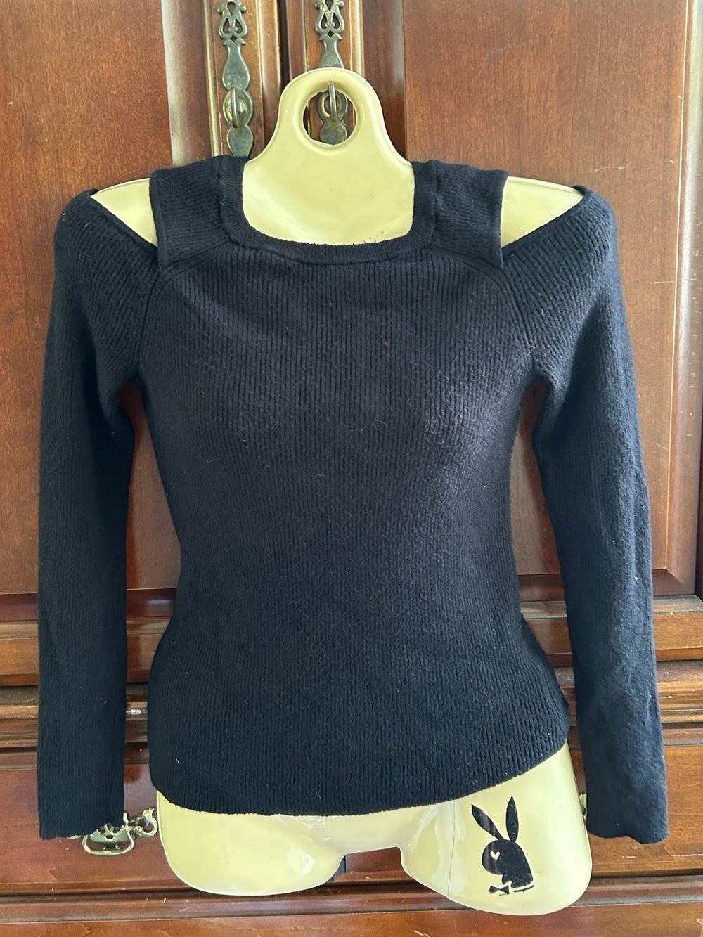 INC International Concepts Black Cold-Shoulder Knit Sweater